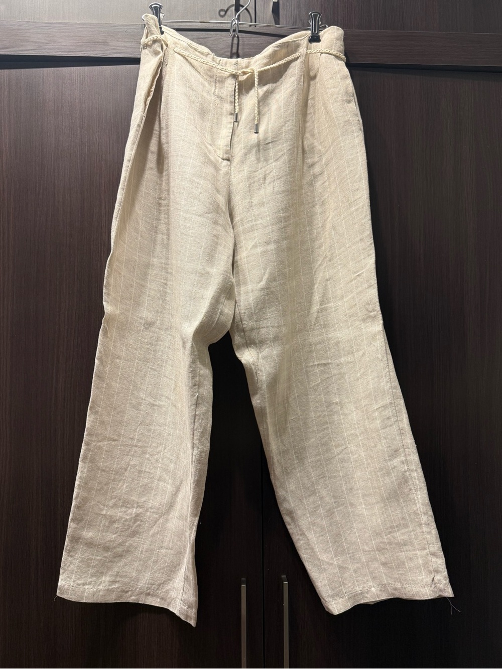 Mango Cream Wide-Leg Linen Cropped Pants